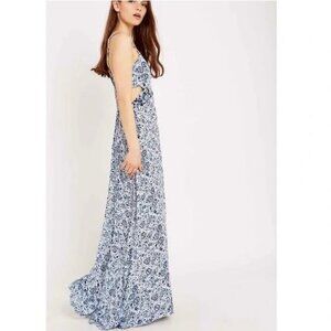 Ecote Urban Outfitters Floral Blue Cut Out Maxi Dress Size Medium